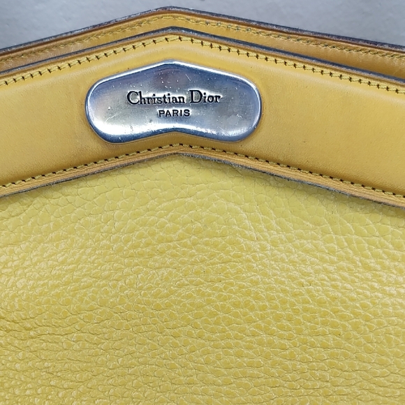 Dior Authentic Vintage Yellow Pebble Leather Square Bucket Bag COA - Picture 2 of 13